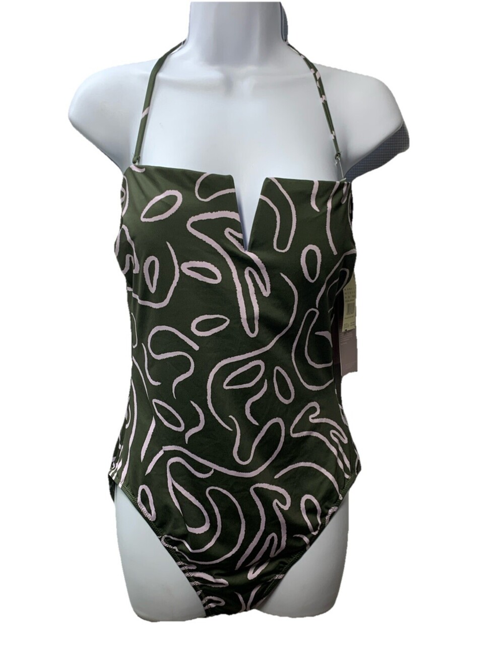 Gottex Luma Artsy Chic V Wire Insert Bandeau Women's One Piece Swimsuit Size 10
